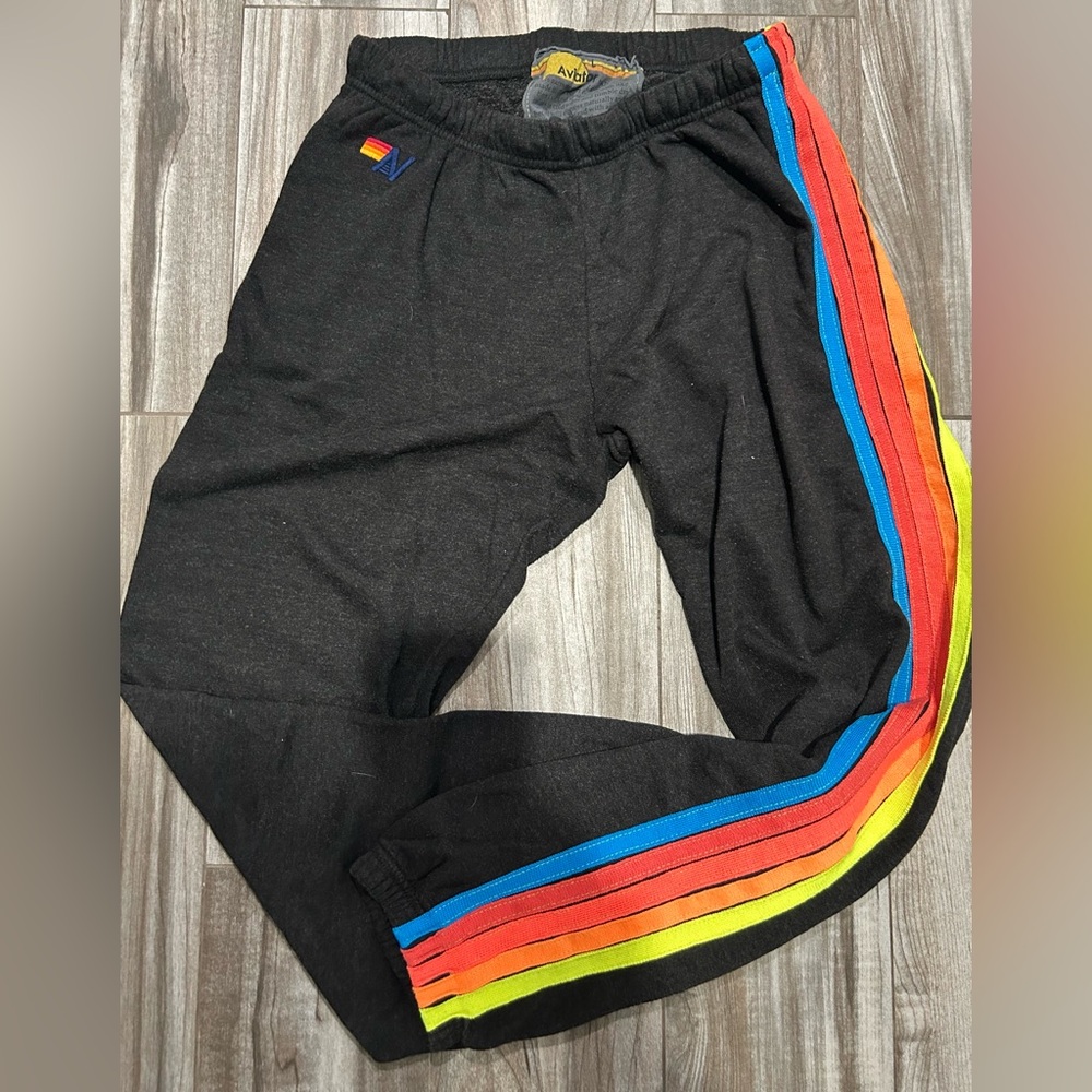 Aviator Nation Black Sweatpants with Rainbow Side Stripes